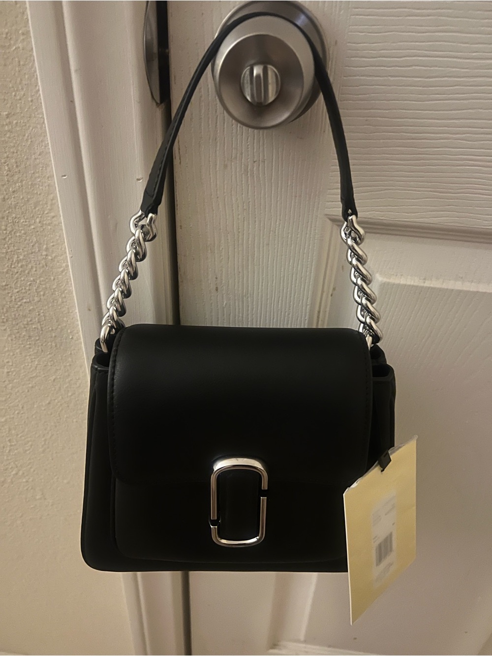 Black Shoulder Bag with Silver Chain Accent